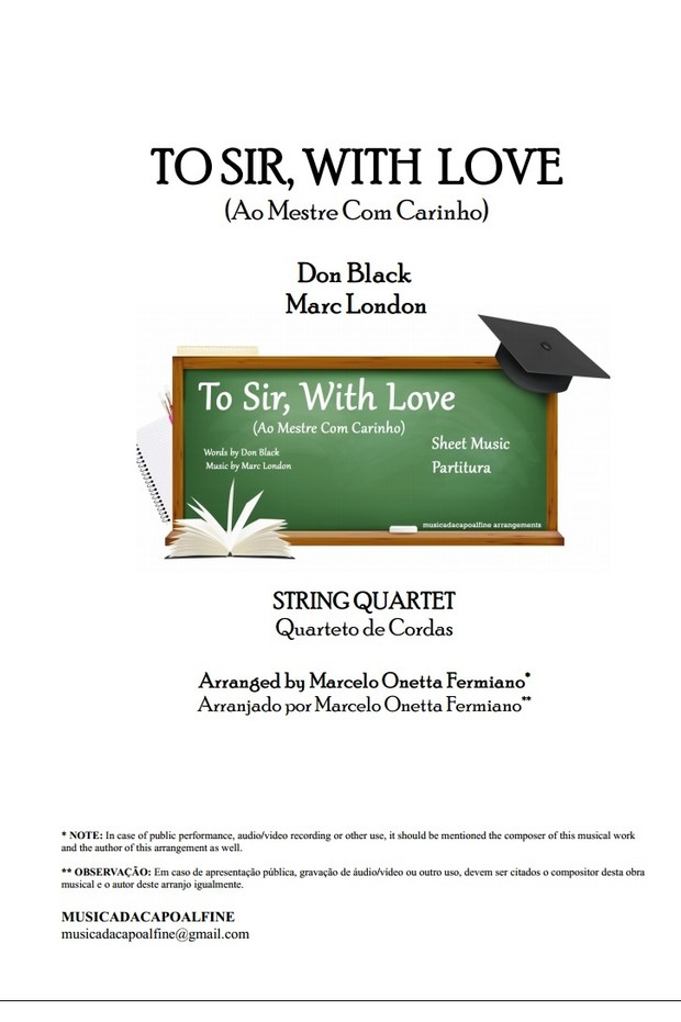TO SIR, WITH LOVE - Ao Mestre com Carinho - String Quartet - Sheet Music Download