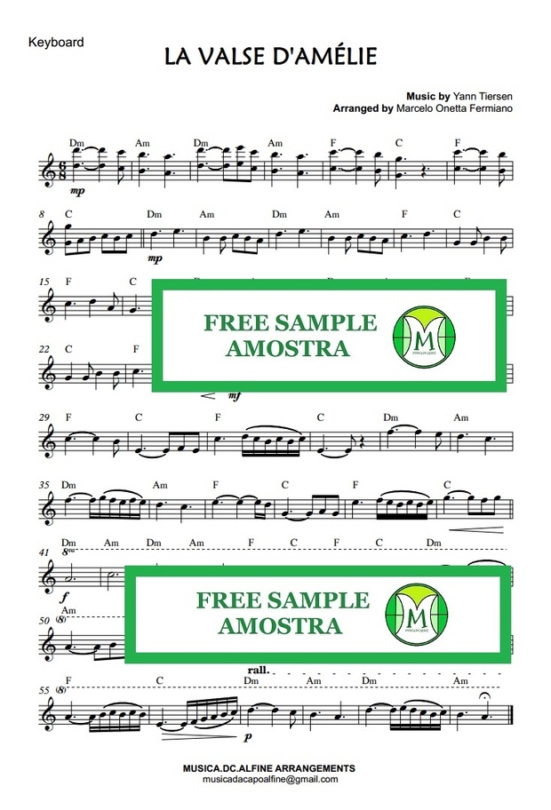 Valse d'Amélie - Yann Tiersen - Keyboard or Violin - Sheet Music