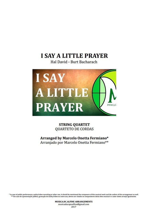 I Say a Little Prayer | Aretha Franklin | Quarteto de Cordas | Partitura Completa
