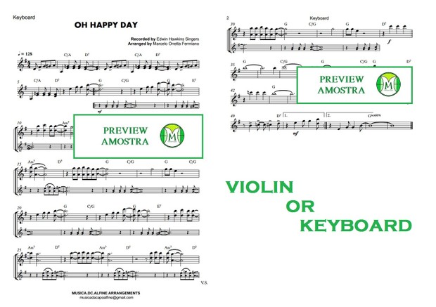 Oh Happy Day - Ed. Hawkins- Keyboard or Violin Sheet Music (with chords)