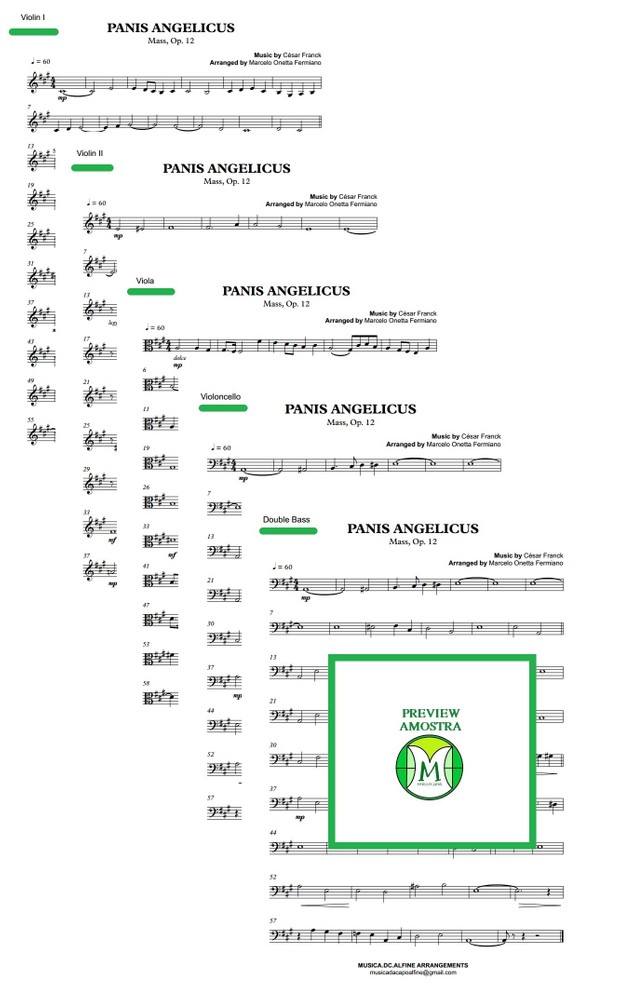 Panis Angelicus - César Franck - String Orchestra/String Quintet - Score and parts