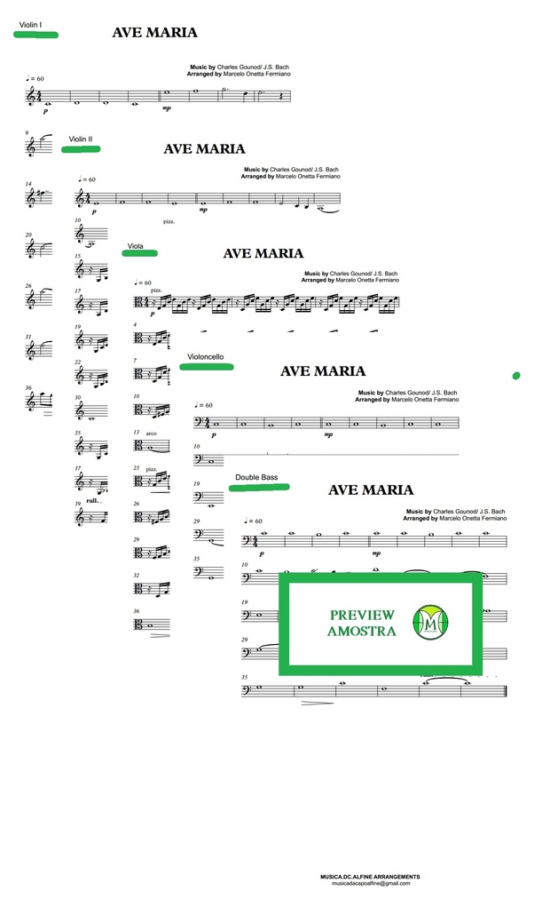 Ave Maria - Gounod - String Orchestra/String Quintet - Score and parts