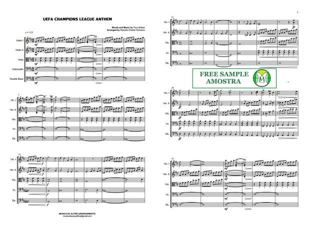 UEFA Champions League Anthem - String Orchestra/String Quintet - Score and parts