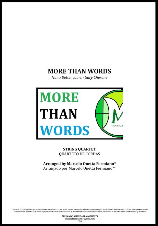 More Than Words | Extreme | String Quartet | Score and Parts | Download