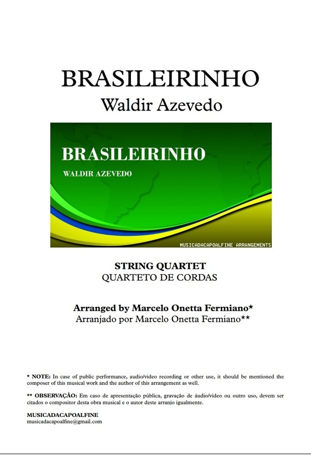 Brasileirinho - Waldir Azevedo - String Quartet Sheet Music Download - Partitura PDF
