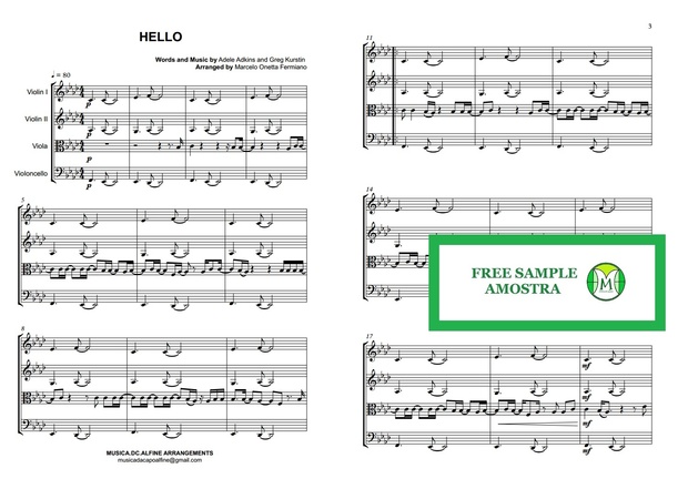 Hello - Adele - String Quartet - Sheet Music - Score and parts / Sheet Music