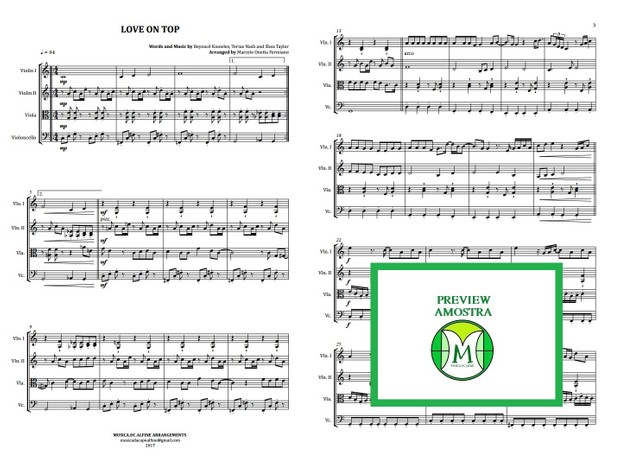 Love On Top - Beyoncé - String Quartet - Score and parts