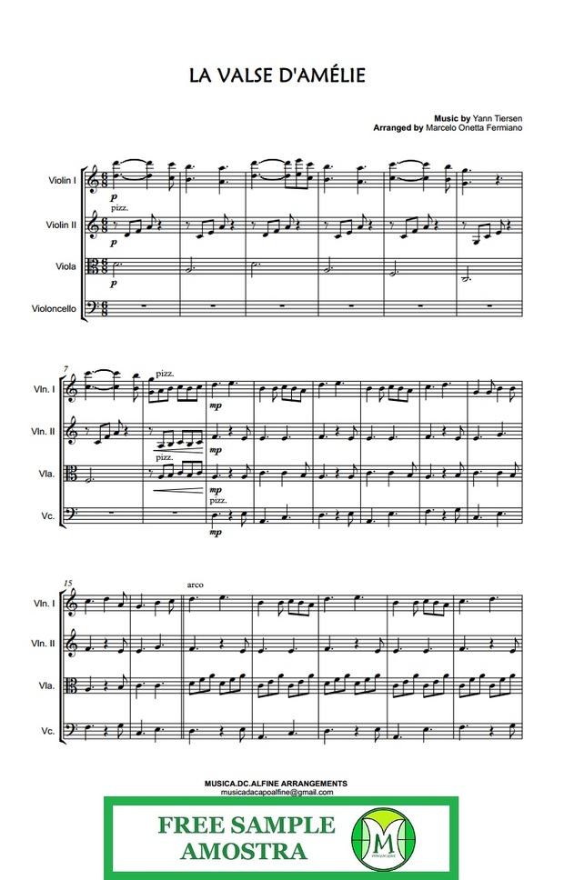 Valse d'Amélie - Tiersen - String Quartet - Score and parts.pdf
