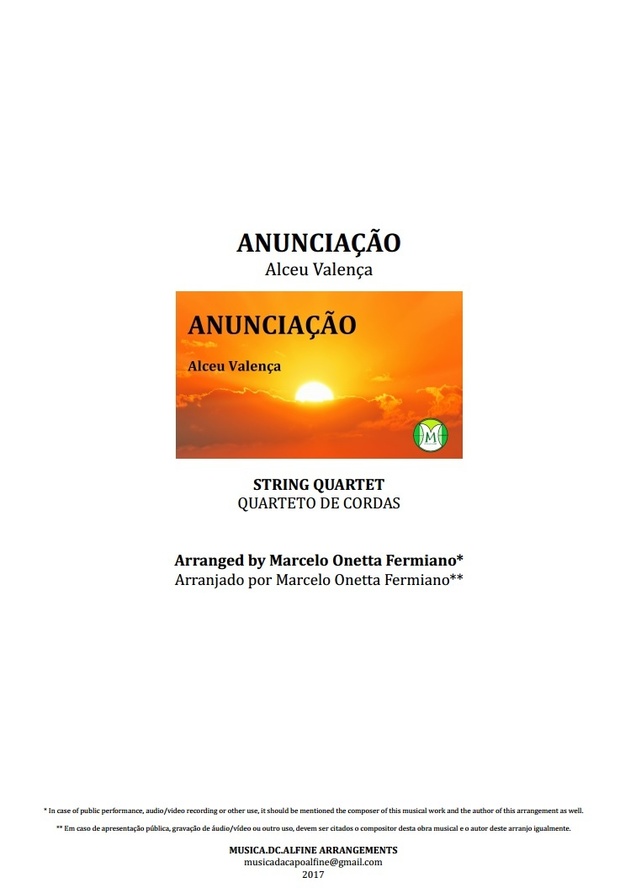 Anunciação - Alceu Valença - Quarteto de Cordas - Partitura Completa Grade e Partes