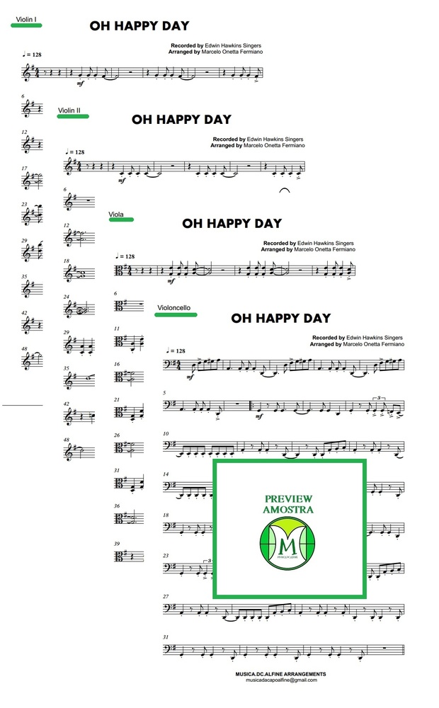 Oh Happy Day - Edwin Hawkins - String Quartet - Score and parts