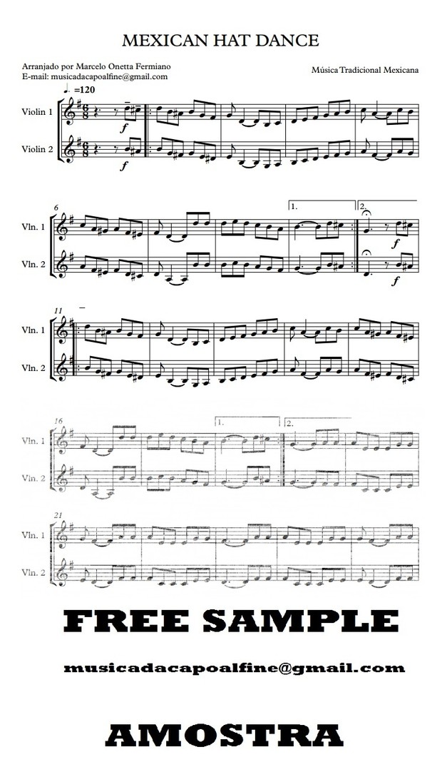 Dois Violino2 - MEXICAN HAT DANCE - Score and parts.pdf Partitura
