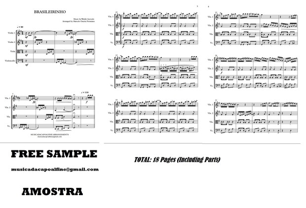 Brasileirinho - Waldir Azevedo - String Quartet Sheet Music Download - Partitura PDF