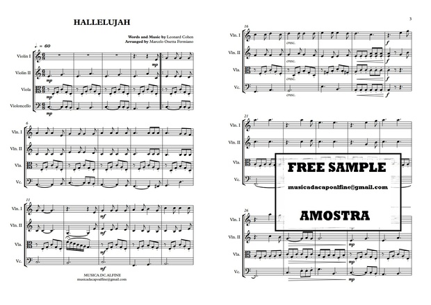 Hallelujah | L.Cohen | String Quartet | Score and Parts Download