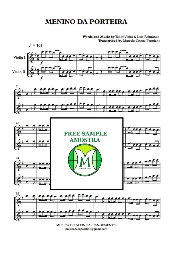 Menino da Porteira - 2 Violinos - Partitura com Grade e as Partes