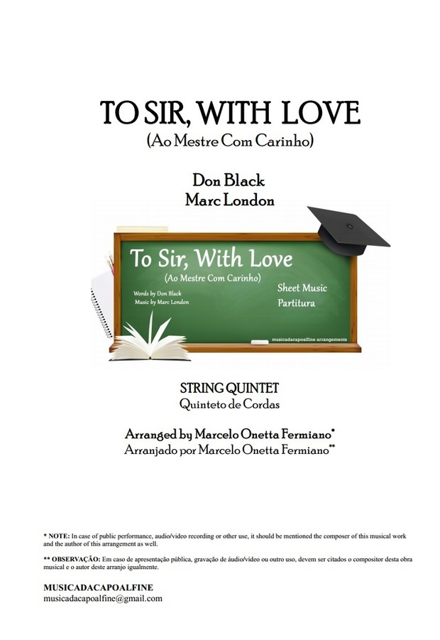TO SIR, WITH LOVE - Ao Mestre com Carinho - String Quintet - Sheet Music Download