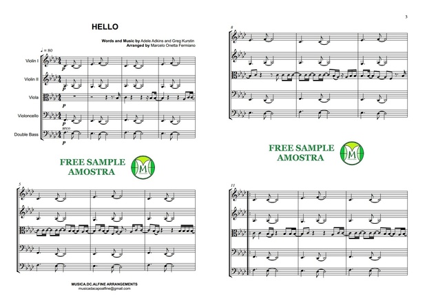 Hello - Adele - String Orchestra or String Quintet - Sheet Music - Score and parts / Sheet Music