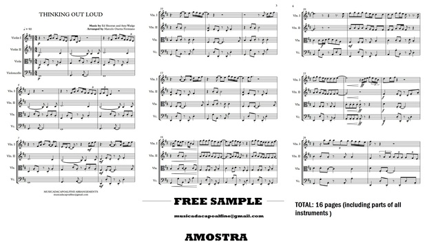 Thinking Out Loud - Ed Sheeran- String Quartet - Score and parts sheet music download