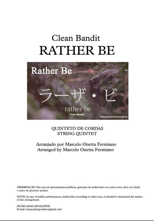 Rather Be - C. Bandit - String Quintet /Sheet Music/ Download - Score and parts Sheet Music