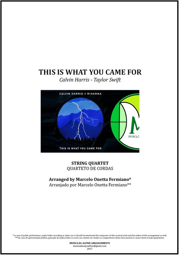 This is What You Came For | Calvin Harris | String Quartet | Score and Parts Download