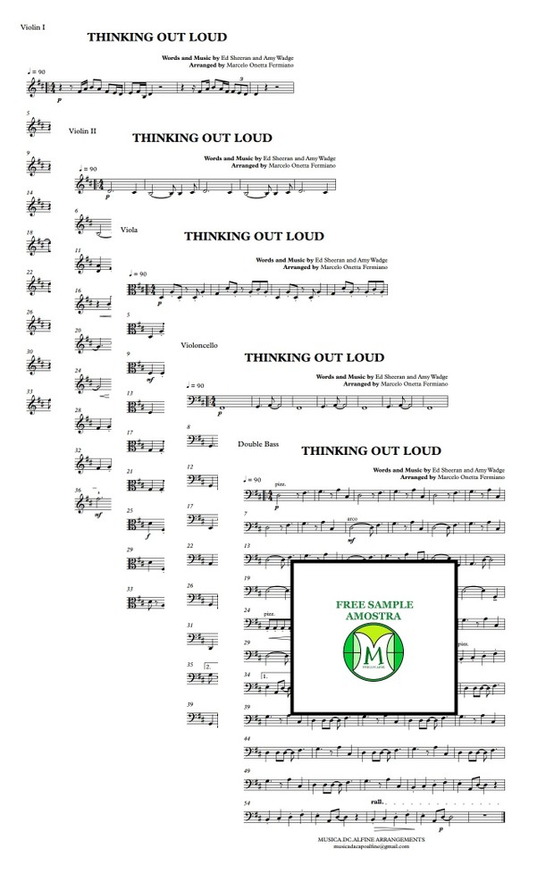 Thinking Out Loud - Ed Sheeran - String Quintet - Score and parts sheet music download.pdf