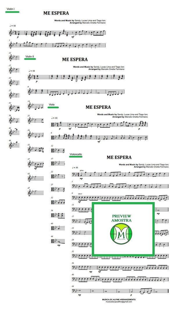 Me Espera - Sandy e Tiago Iorc - Quarteto de Cordas - Partitura