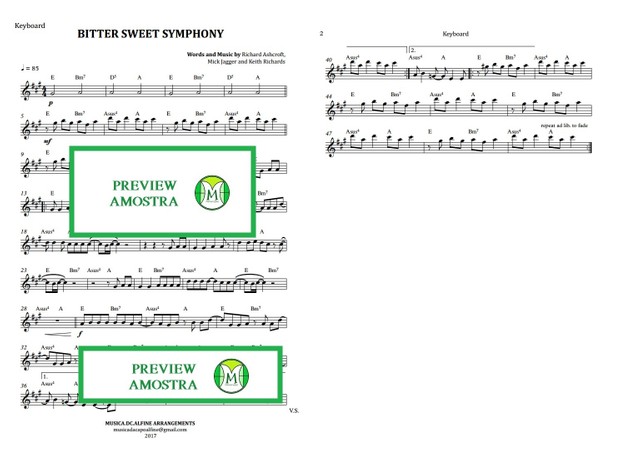 Bitter Sweet Symphony - The Verve - Keyboard or Violin - Sheet Music