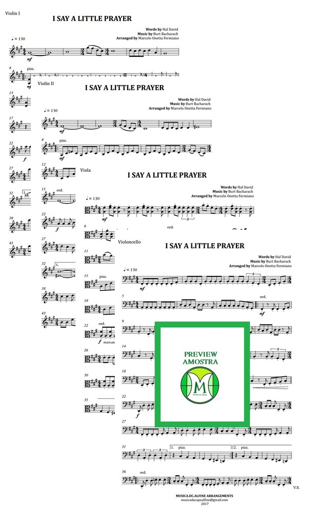 I Say a Little Prayer | Aretha Franklin | Quarteto de Cordas | Partitura Completa