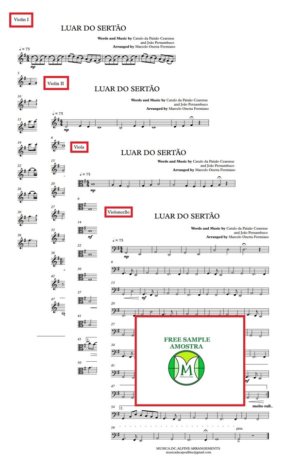 Luar do Sertão - Quarteto de Cordas - Grade e partes/ Partitura