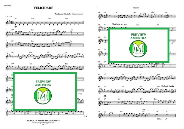 Felicidade - Marcelo Jeneci - Teclado ou Violino- Partitura