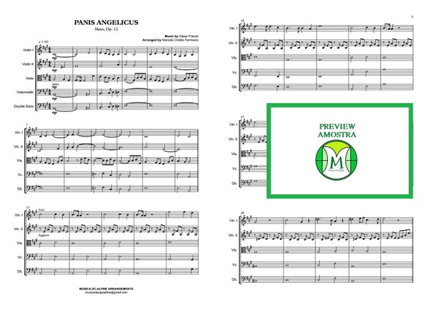 Panis Angelicus - César Franck - String Orchestra/String Quintet - Score and parts