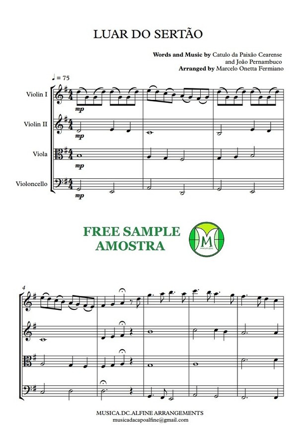 Luar do Sertão - Quarteto de Cordas - Grade e partes/ Partitura