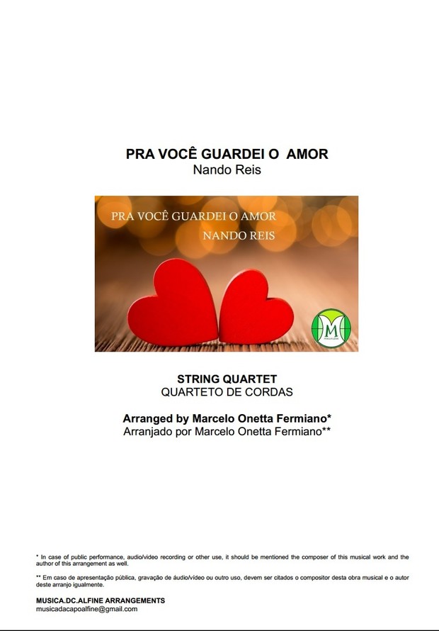 Pra Você Guardei o Amor - Nando Reis - Quarteto de Cordas - Partitura