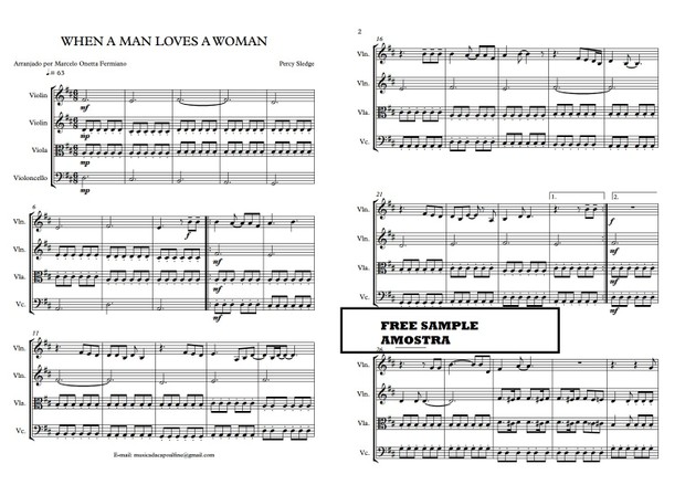 String Quartet - WHEN A MAN LOVES A WOMAN - Score and parts Sheet Music