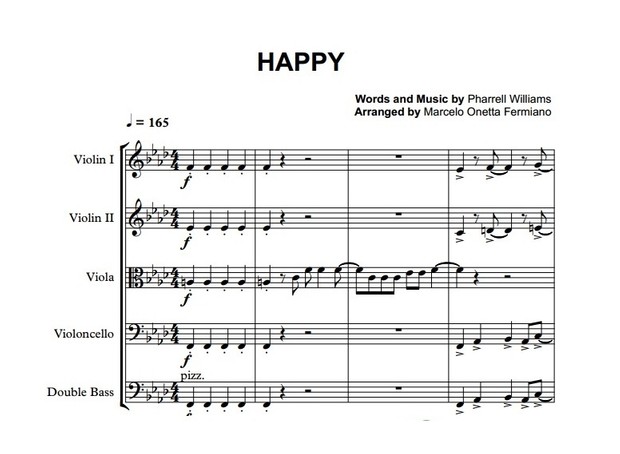 Happy - Pharrell Williams - String Orchestra/String Quintet - Full Score and parts