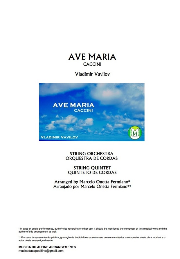 Ave Maria - Caccini - String Orchestra - String Quintet - Score and parts