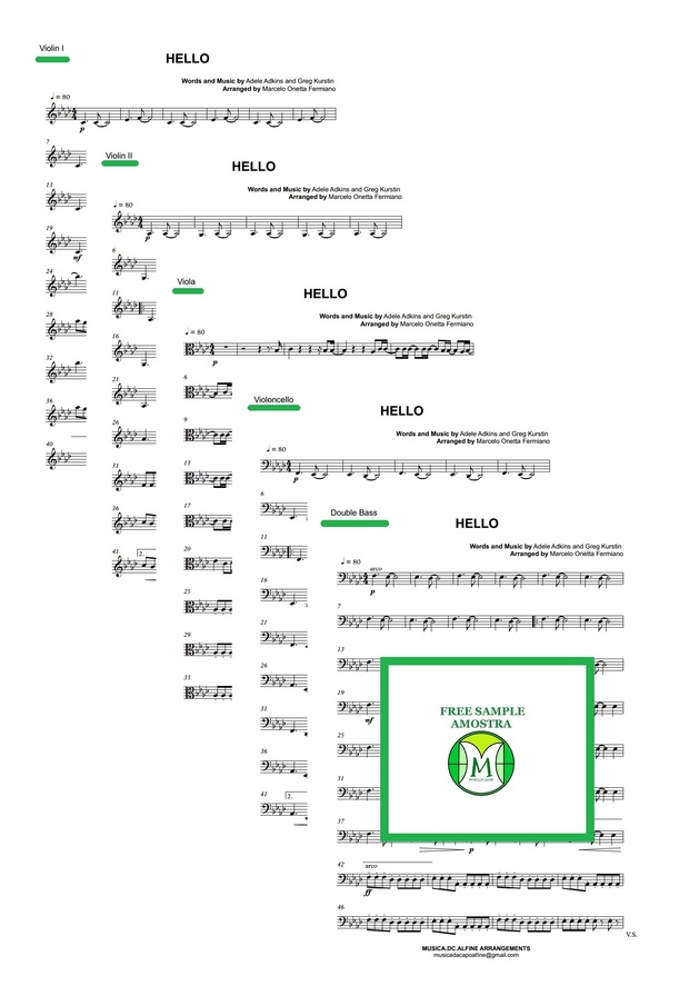 Hello - Adele - String Orchestra or String Quintet - Sheet Music - Score and parts / Sheet Music