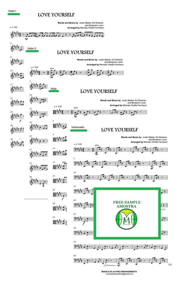 Love Yourself - Justin Bieber - String Quartet - Score and parts
