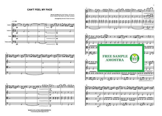 Can't Feel My Face - The Weeknd - String Quartet - Score and parts - Sheet Music