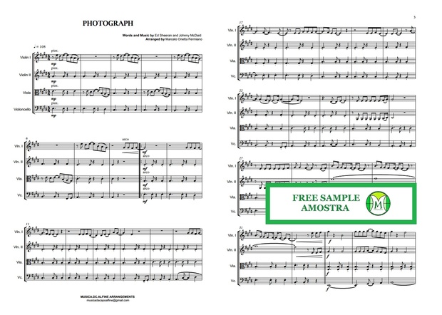 Photograph - Ed. Sheeran - String Quartet - Score and parts.