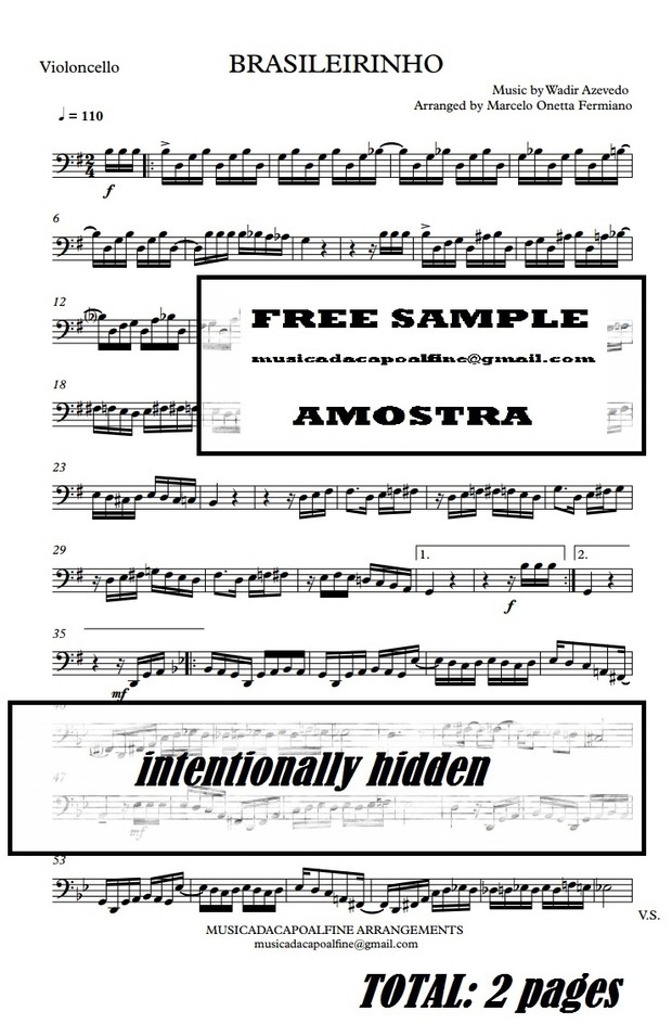 Brasileirinho - Waldir Azevedo - Violoncello - Sheet Music Partitura PDF