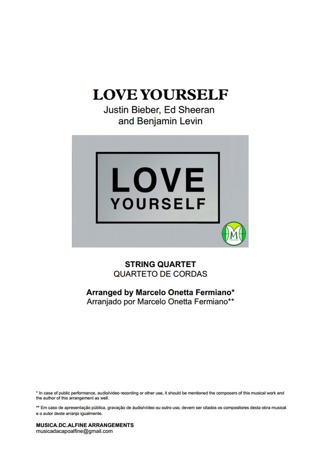 Love Yourself - Justin Bieber - String Quartet - Score and parts