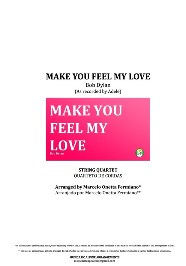 Make You Feel My Love - Dylan/Adele - String Quartet- Score and parts