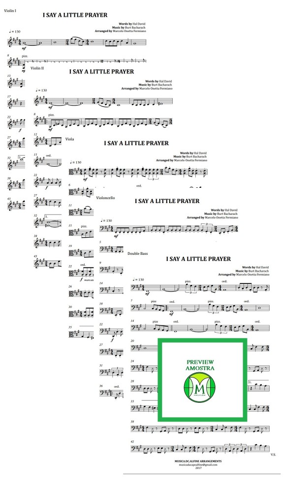 I Say a Little Prayer - Aretha Franklin - String Orchestra or String Quintet - Score and parts