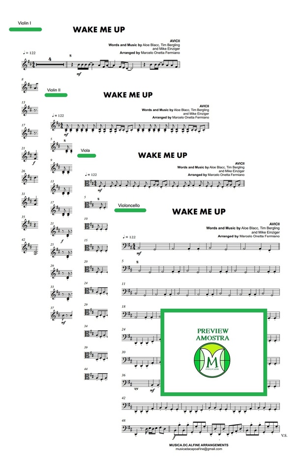 Wake Me Up - Avicii - String Quartet - Score and parts Download