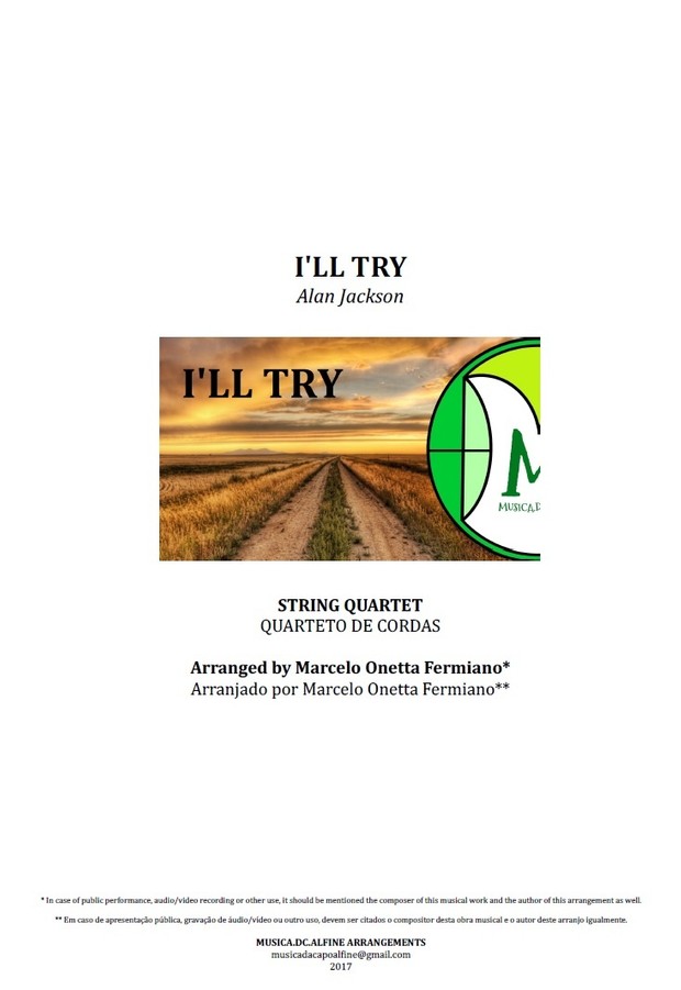 I'll Try | Alan Jackson | String Quartet | Score and Parts | Download