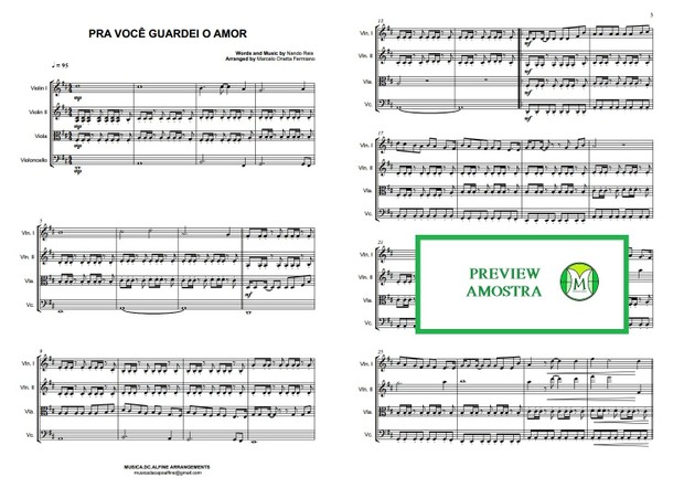 Pra Você Guardei o Amor - Nando Reis - Quarteto de Cordas - Partitura