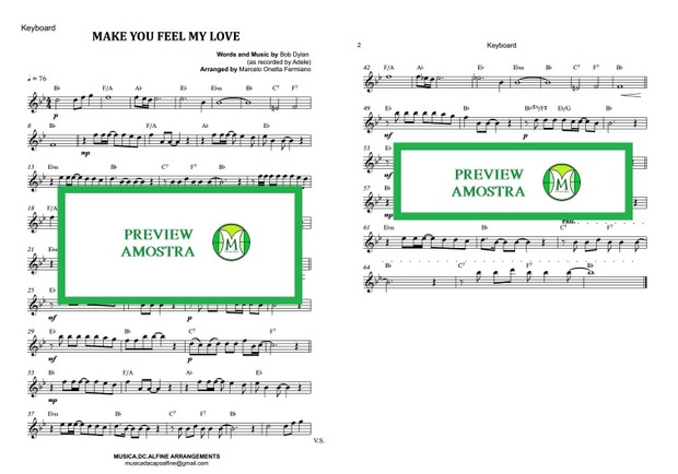 Make You Feel My Love - Dylan/Adele - Keyboard or Violin - Sheet Music
