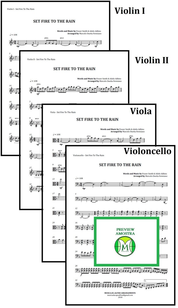 Set Fire To The Rain | Adele | Quarteto de Cordas | Partitura Completa Download