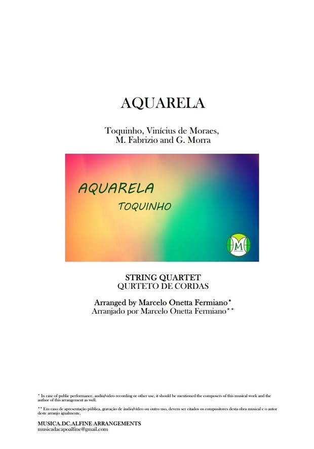 Aquarela - Toquinho - Quarteto de Cordas - Partitura Completa