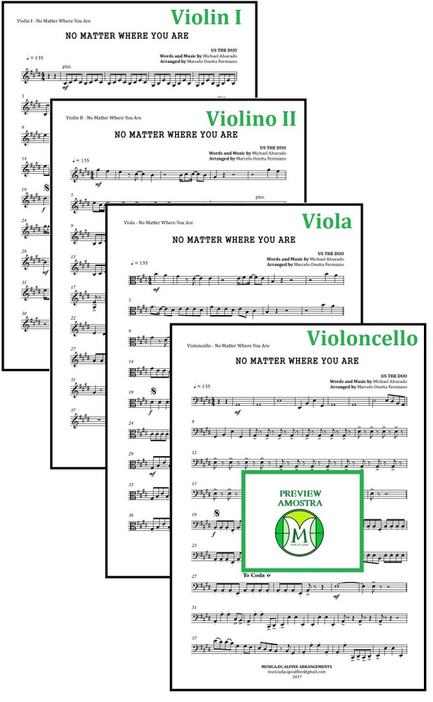 No Matter Where You Are | Us The Duo | Quarteto de Cordas e Trio de Metais | Partitura Completa